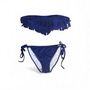 Fringe Bandeau Bikini Set in Blue